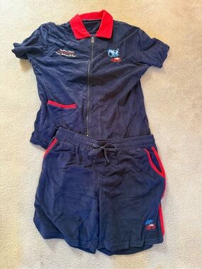 Caribbean Islands Beach Water Fest Embroidered Navy Terry Top And Shorts